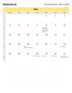 Kalender 2024 März
