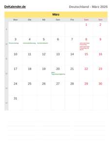 Kalender 2025 März