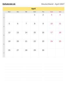 Kalender 2027 April
