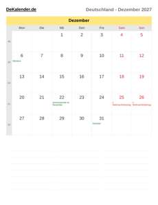 Kalender 2027 Dezember