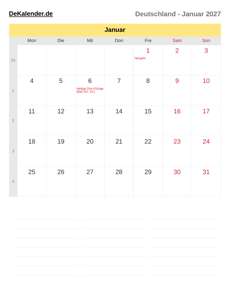 Kalender 2027 Januar