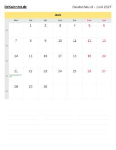 Kalender 2027 Juni