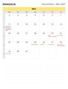 Kalender 2027 März