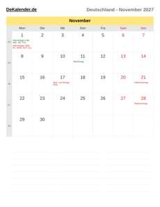 Kalender 2027 November