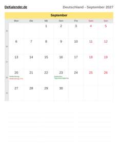 Kalender 2027 September