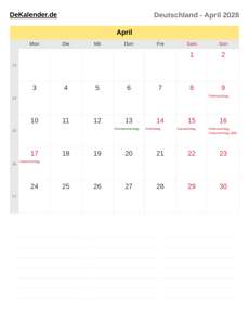 Kalender 2028 April