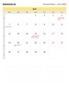 Kalender 2028 Juni