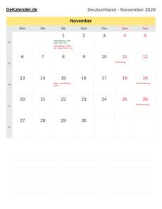 Kalender 2028 November