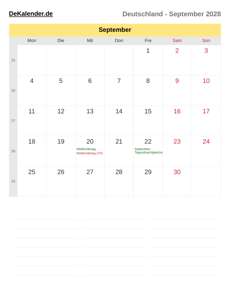 Kalender 2028 September