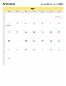 Kalender 2029 April