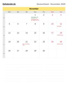 Kalender 2029 November
